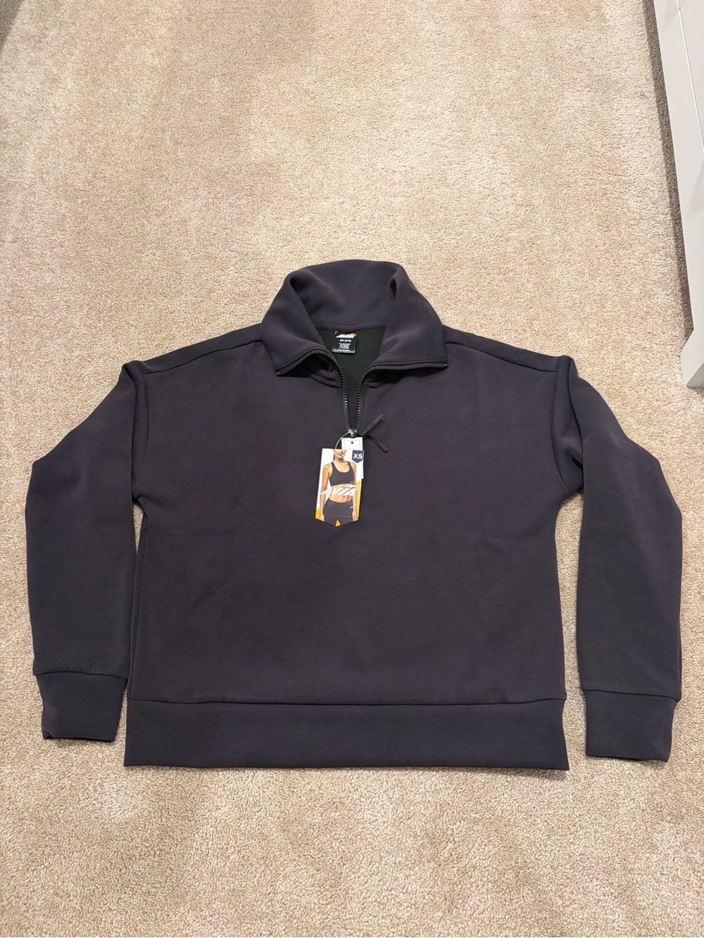 Women's Quarter-Zip Sweatshirt Pullover - Stonewashed Black.Soft sandwashed